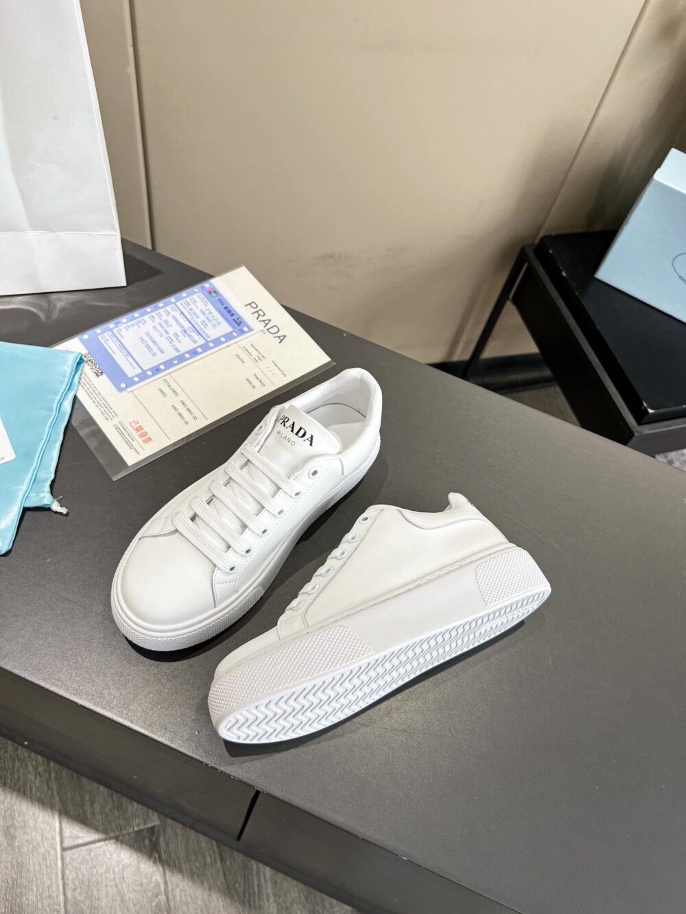 PRADA SNEAKERS IN WHITE LEATHER WITH WHITE - Image 3