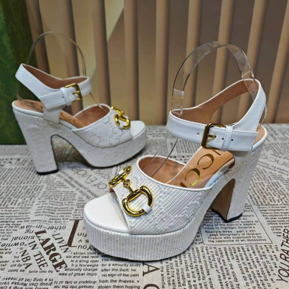 GUCCI HORSEBIT PLATFORM SANDAL GG EMBELLISHED ‎WHITE - Image 3