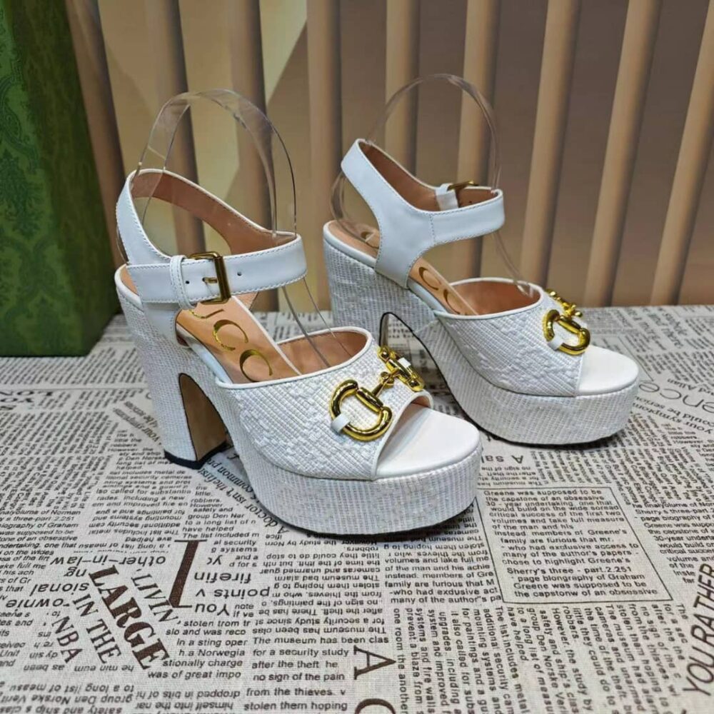 GUCCI HORSEBIT PLATFORM SANDAL GG EMBELLISHED ‎WHITE - Image 4