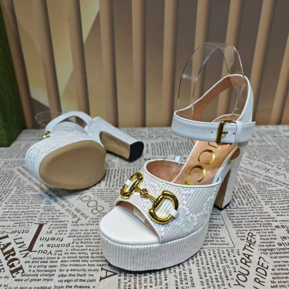 GUCCI HORSEBIT PLATFORM SANDAL GG EMBELLISHED ‎WHITE - Image 10