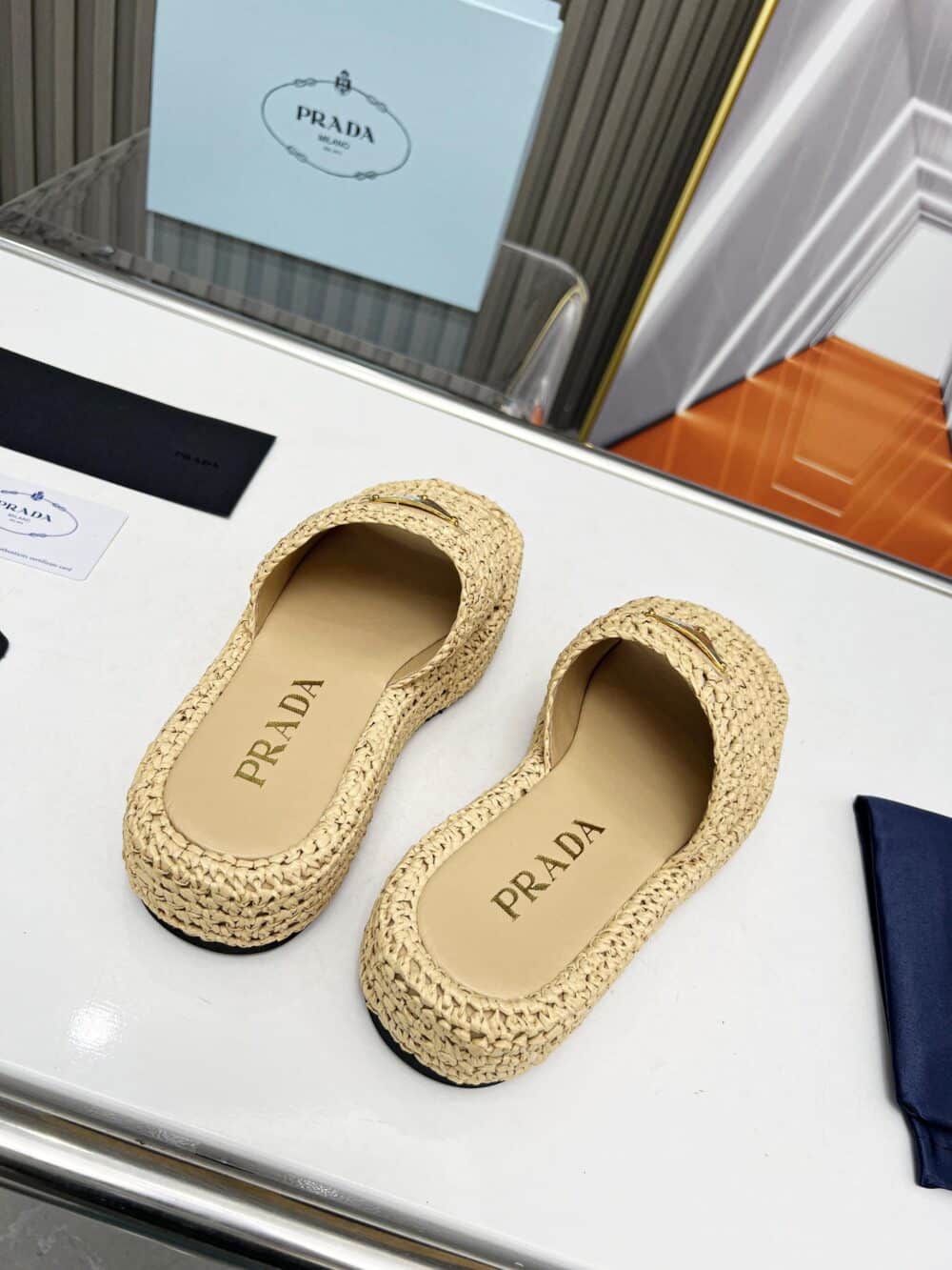 PRADA NATURAL CROCHET PLATFORM SLIDES - Image 4