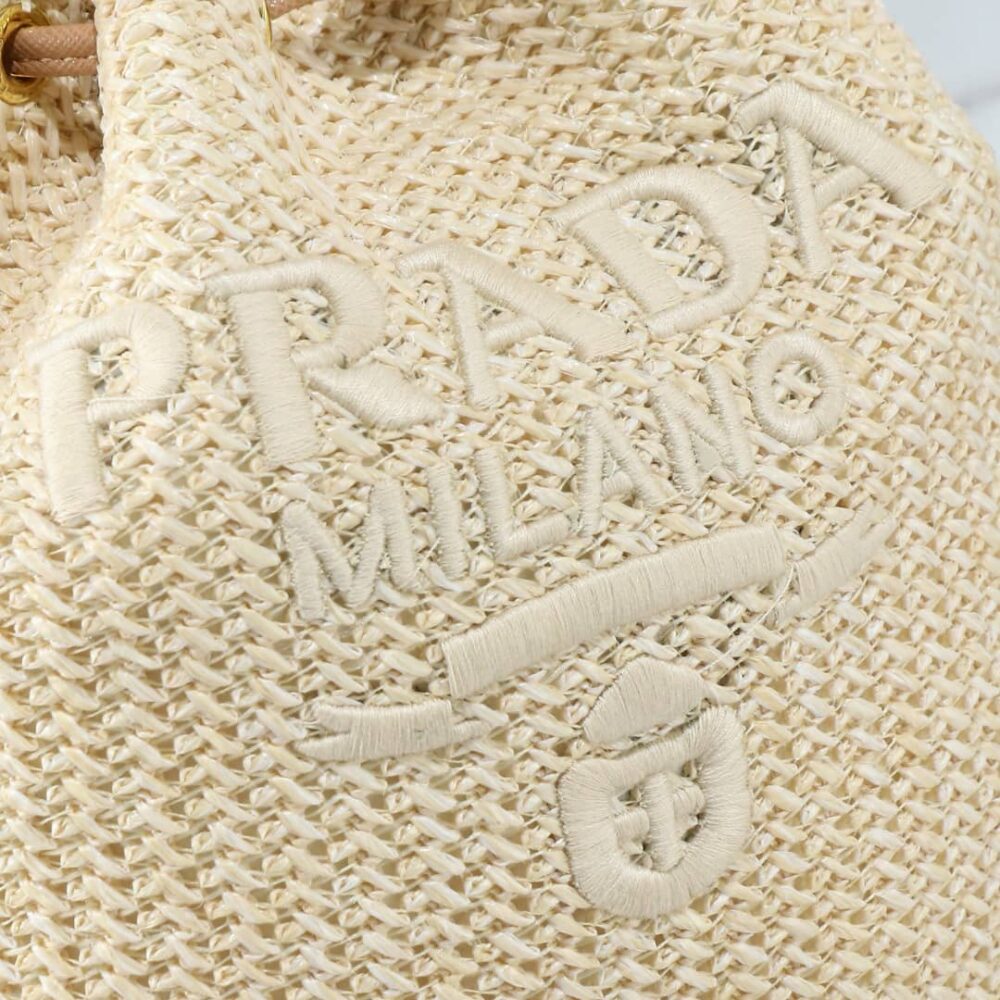 PRADA CROCHET AND LEATHER BUCKET BAG NATURAL 24CM 1BE068 2M2T F0018 V OUO - Image 6