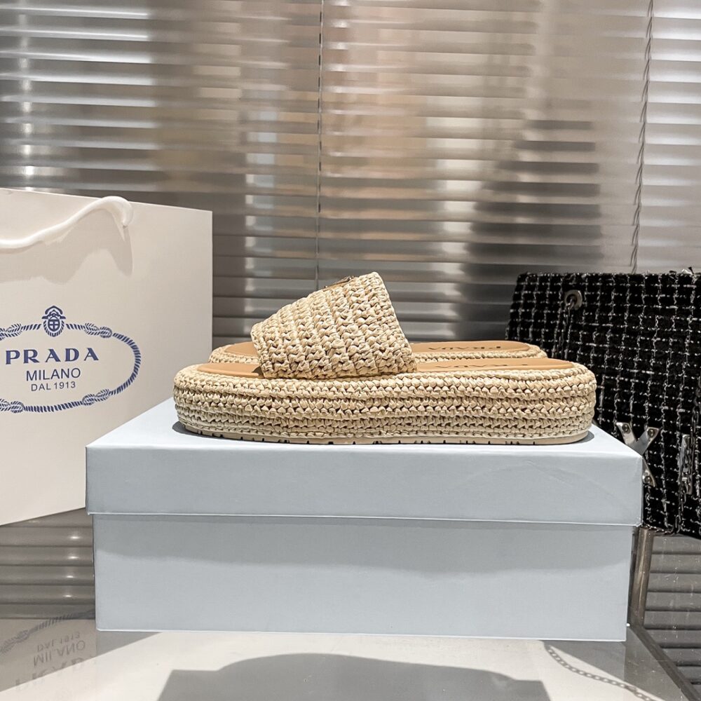 PRADA NATURAL CROCHET PLATFORM SLIDES - Image 3