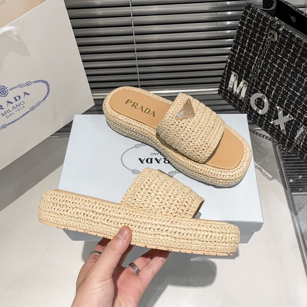 PRADA NATURAL CROCHET PLATFORM SLIDES - Image 5