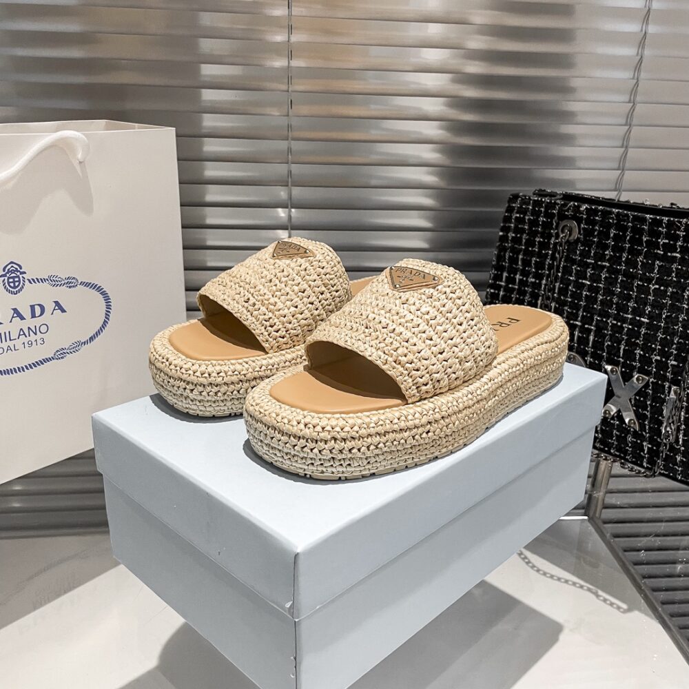 PRADA NATURAL CROCHET PLATFORM SLIDES - Image 6