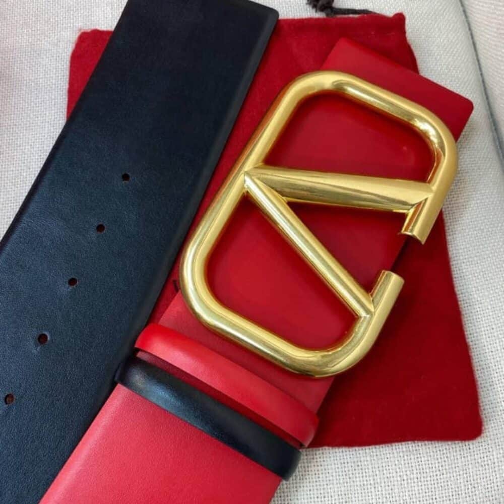 VALENTINO GARAVANI V LOGO REVERSIBLE LEATHER BELT IN RED 70MM - Image 3