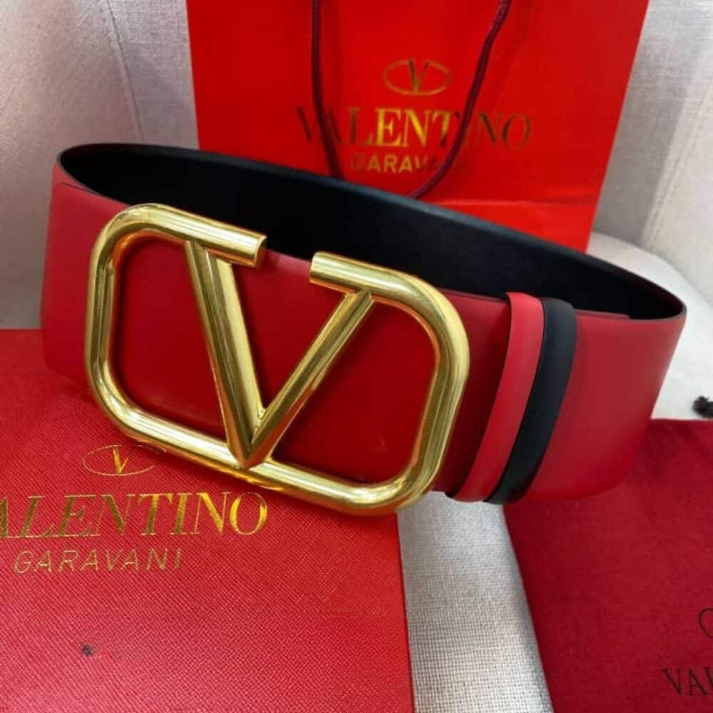 VALENTINO GARAVANI V LOGO REVERSIBLE LEATHER BELT IN RED 70MM - Image 6