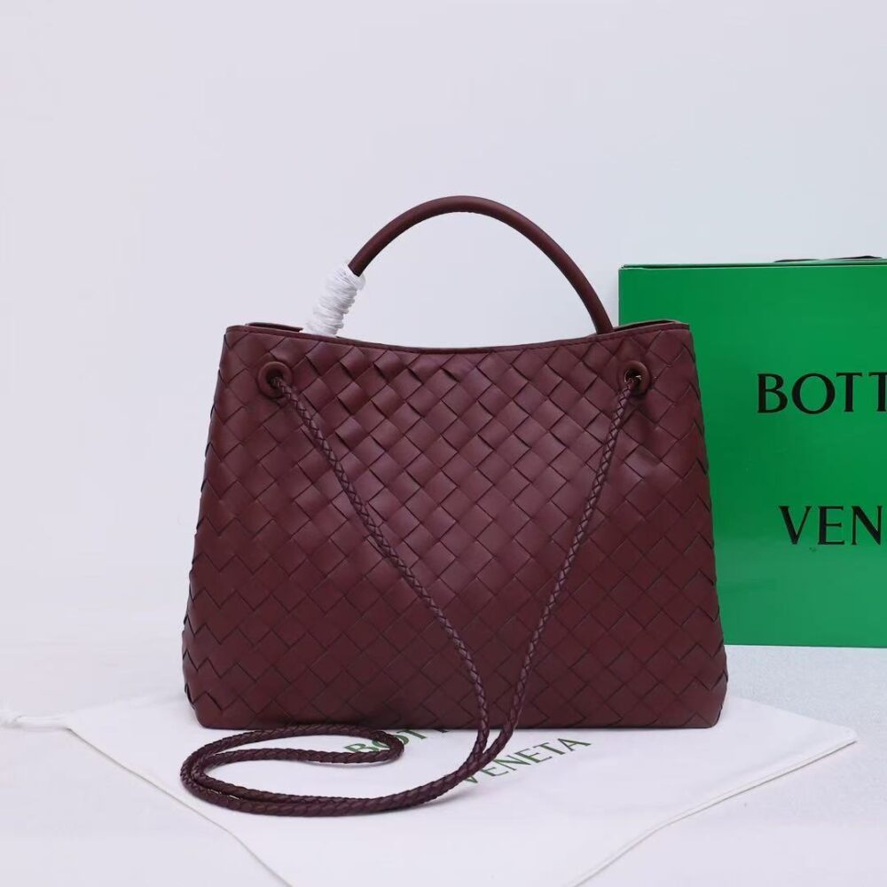 BOTTEGA VENETA ANDIAMO INTRECCIATO LEATHER TOP HANDLE BURGUNDY BLACK 33CM - Image 2