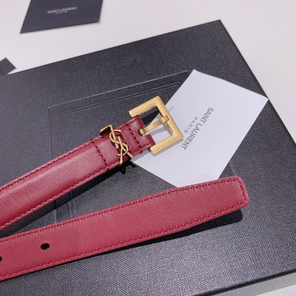 GIFT SET: SAINT LAURENT VANITY BAG WINE RED & SQUARE BUCKLE BELT - Image 8