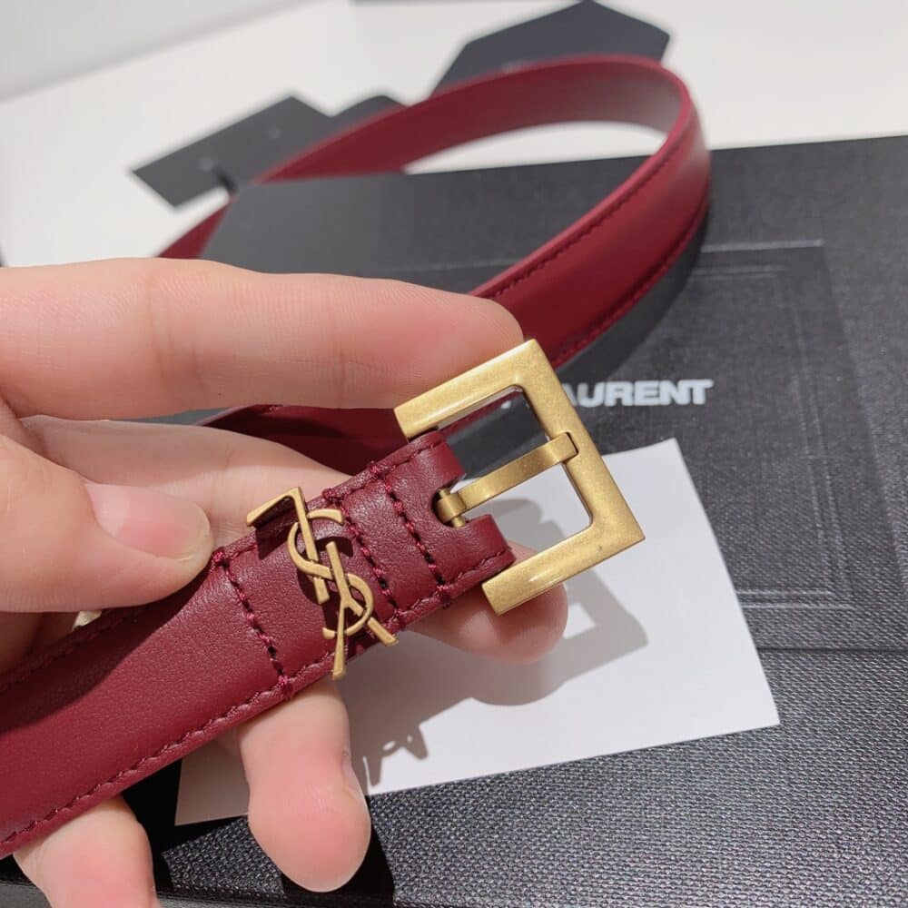 GIFT SET: SAINT LAURENT VANITY BAG WINE RED & SQUARE BUCKLE BELT - Image 5