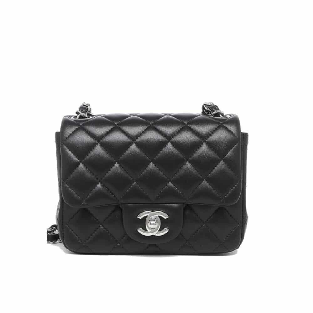 CHANEL MINI FLAP BAG LAMBSKIN BLACK 20CM