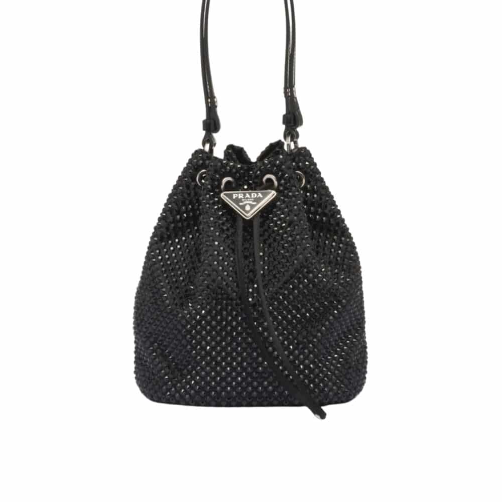 PRADA SATIN MINI BAG WITH CRYSTALS BLACK 15CM