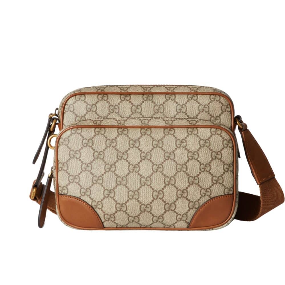 GUCCI GG EMBLEM MEDIUM CROSSBODY BAG BEIGE AND DARK BROWN 23CM 821160 FAED3 9786