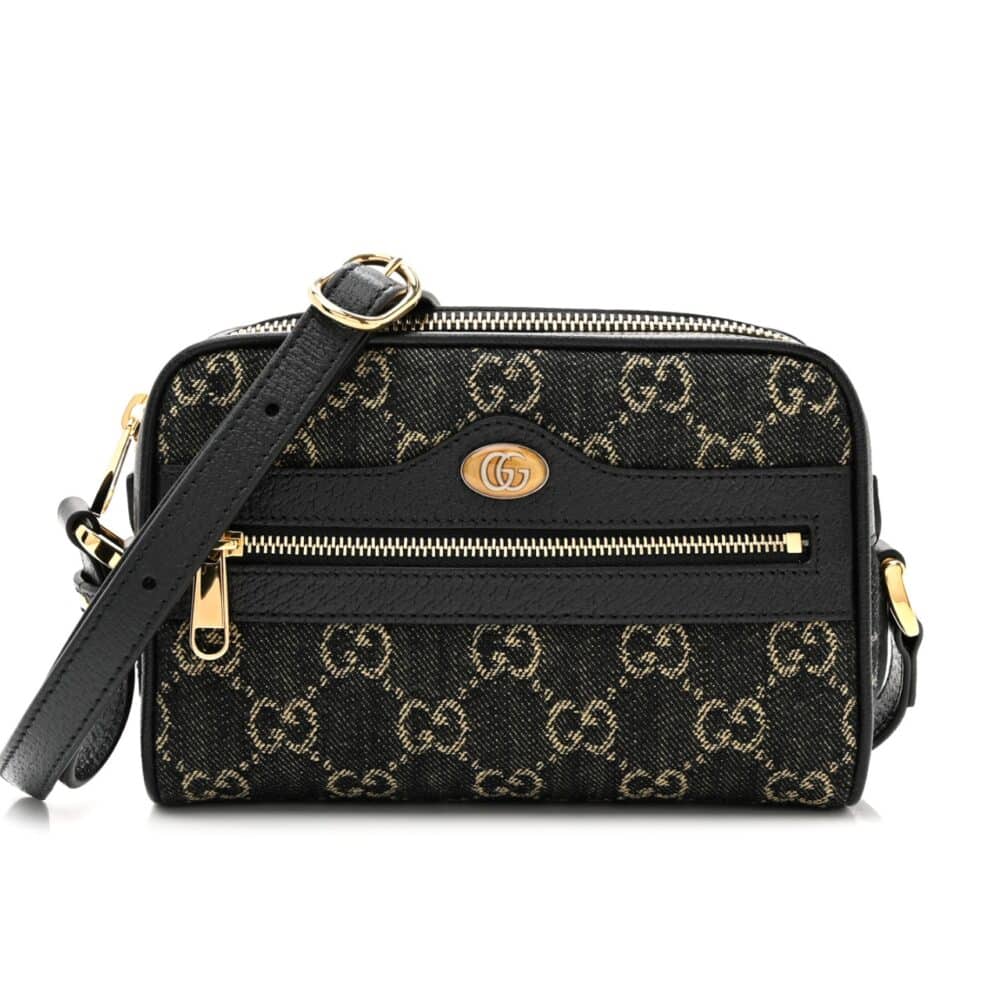 GUCCI OPHIDIA SHOULDER BAG GG DENIM MINI BLACK 17CM