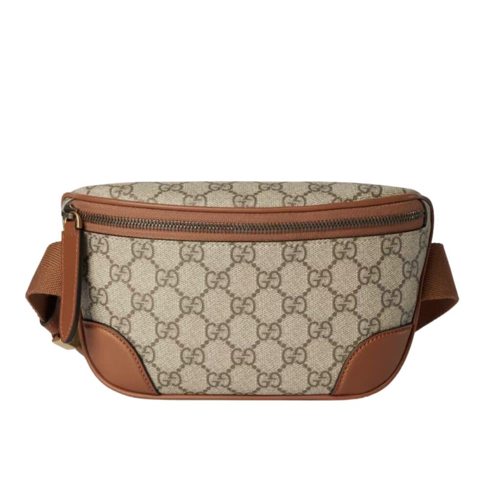 GUCCI GG EMBLEM SMALL BELT BAG BEIGE AND DARK BROWN 23CM ‎821165 FAEEC 9786