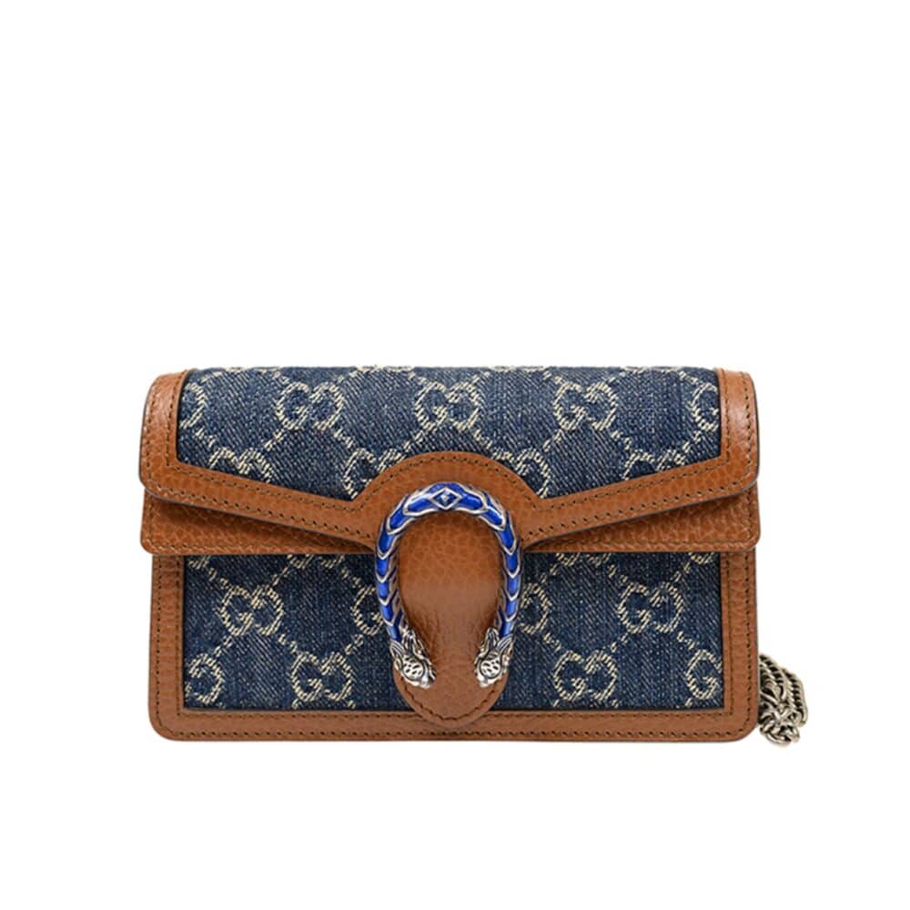 GUCCI DIONYSUS SUPER MINI LEATHER DARK BLUE BROWN 16CM