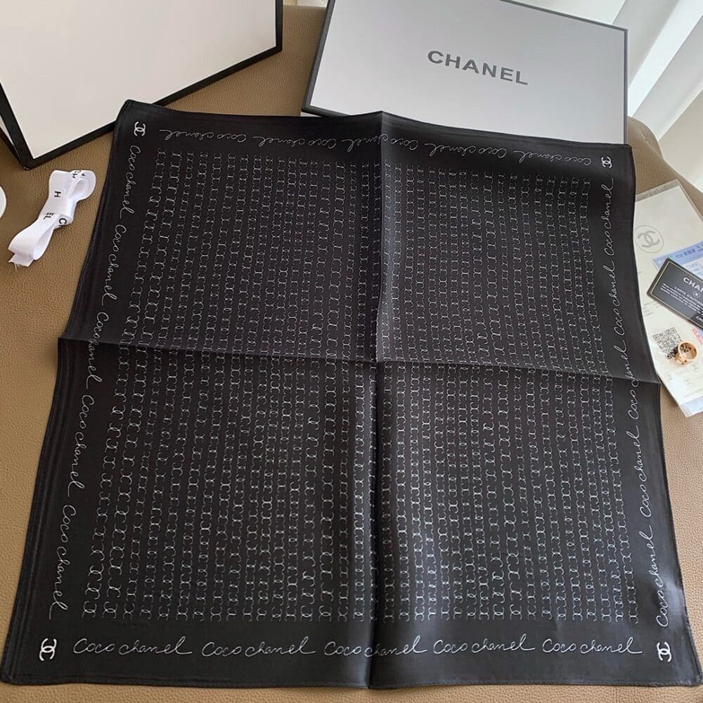 CHANEL COCO SIGNATURE SILK SCARF IN BLACK 70CM - Image 3