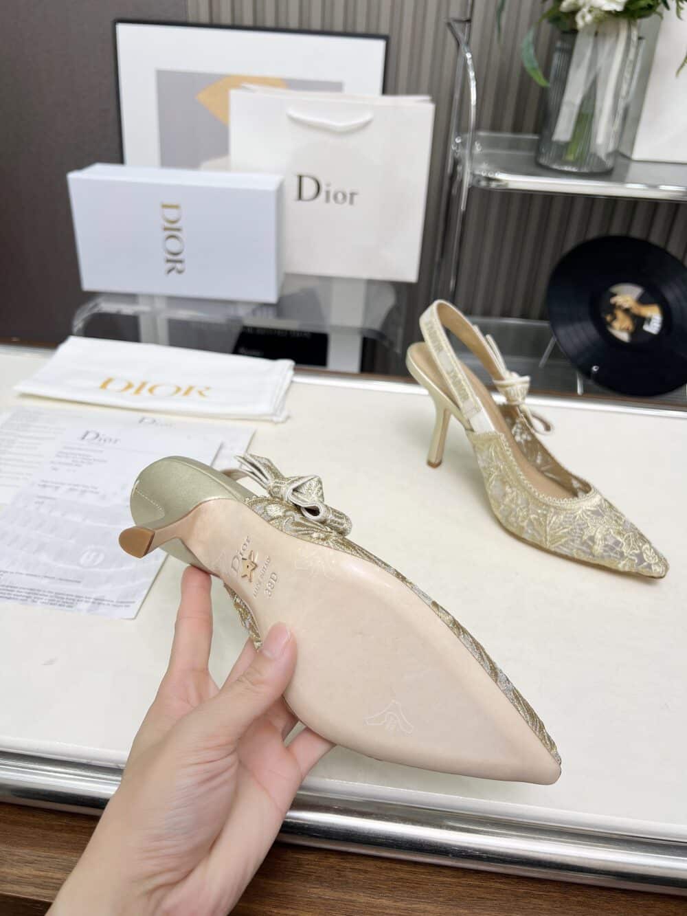 DIOR J'ADIOR SLINGBACK PUMP TRANSPARENT MESH EMBROIDERED IN BEIGE KDV039CXT S62K - Image 5