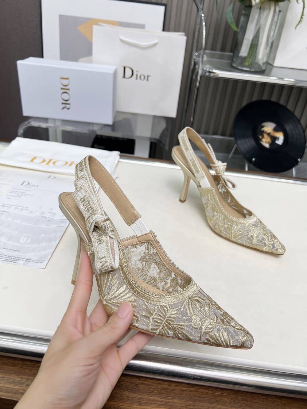 DIOR J'ADIOR SLINGBACK PUMP TRANSPARENT MESH EMBROIDERED IN BEIGE KDV039CXT S62K - Image 6