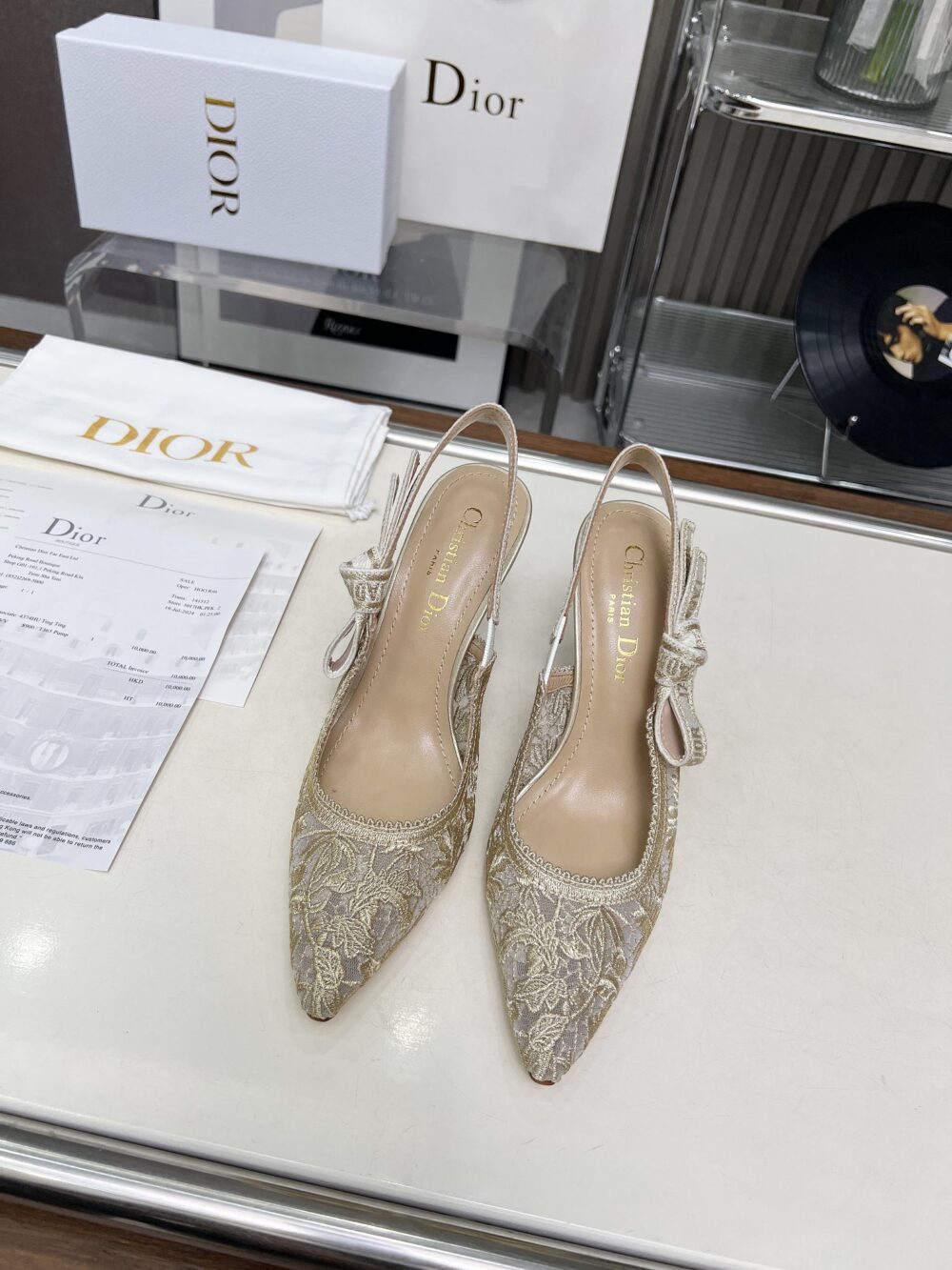 DIOR J'ADIOR SLINGBACK PUMP TRANSPARENT MESH EMBROIDERED IN BEIGE KDV039CXT S62K - Image 3