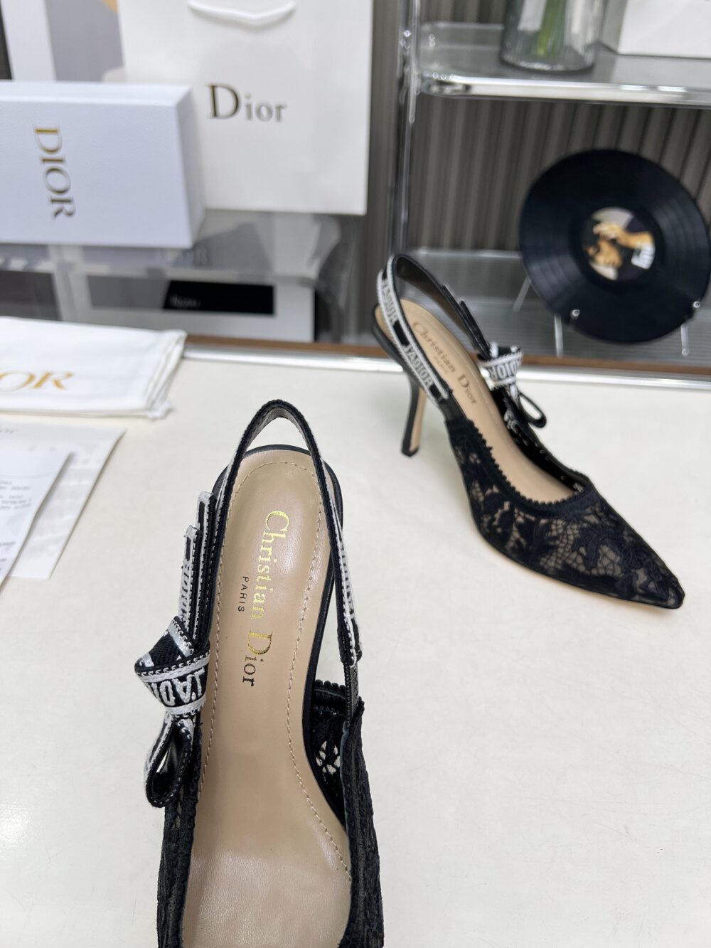 DIOR J'ADIOR SLINGBACK PUMP TRANSPARENT MESH EMBROIDERED IN BLACK KCV039CDTS900 E03 - Image 8