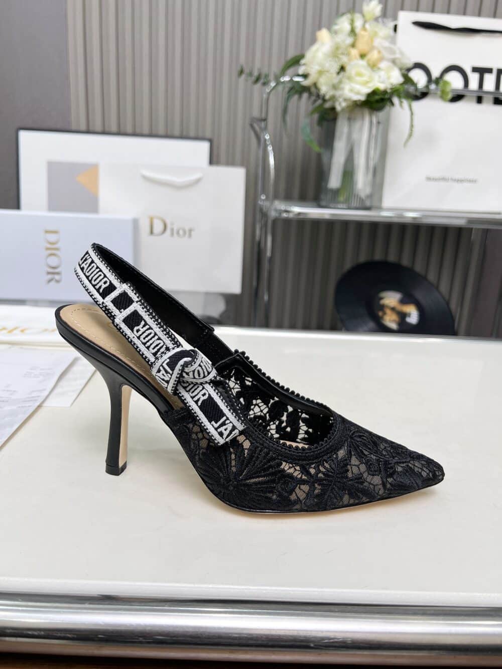 DIOR J'ADIOR SLINGBACK PUMP TRANSPARENT MESH EMBROIDERED IN BLACK KCV039CDTS900 E03 - Image 7