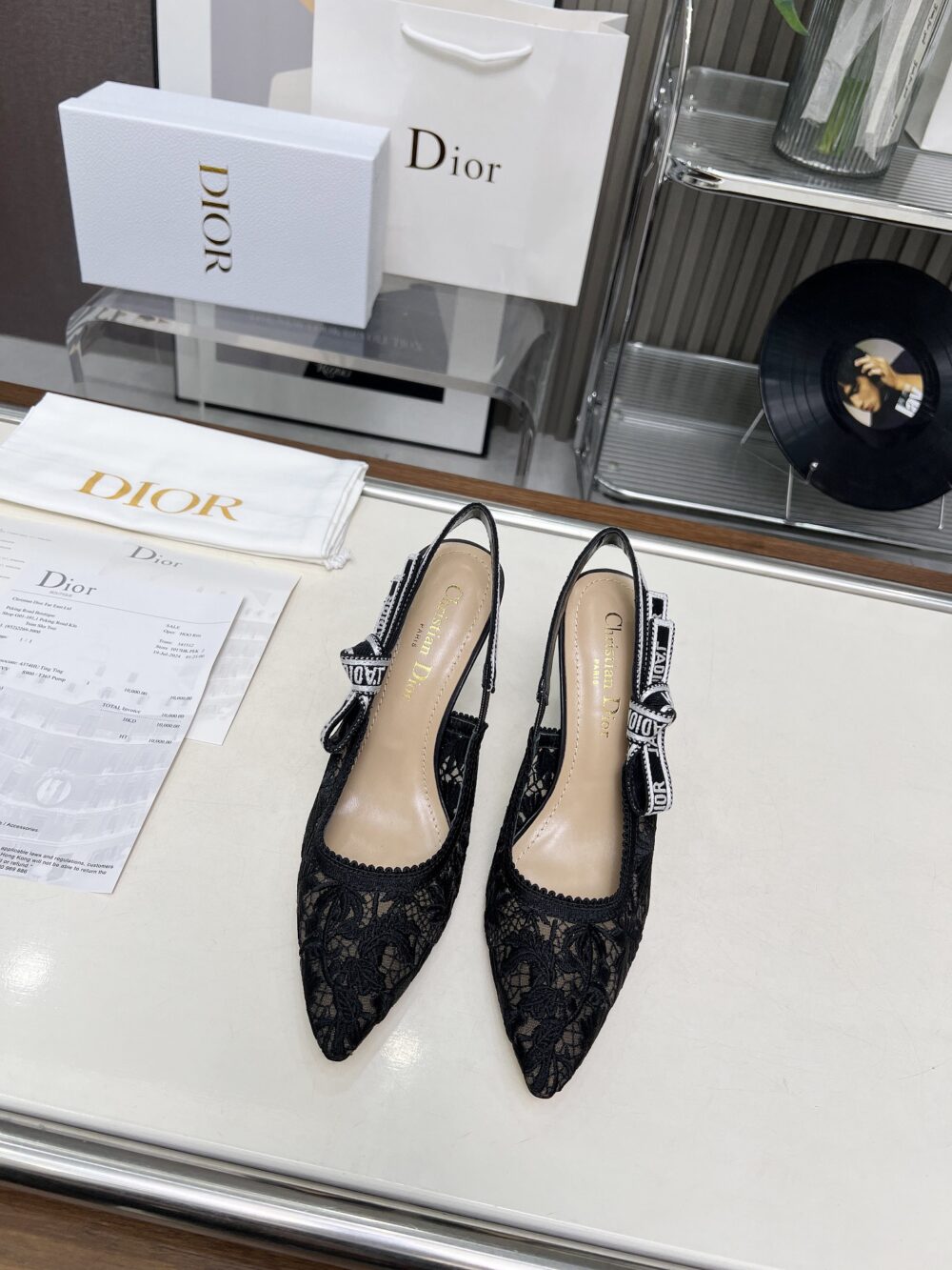 DIOR J'ADIOR SLINGBACK PUMP TRANSPARENT MESH EMBROIDERED IN BLACK KCV039CDTS900 E03 - Image 6