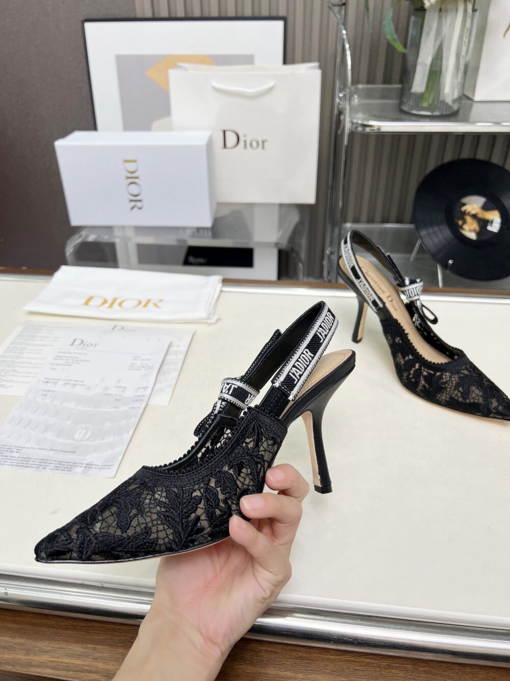 DIOR J'ADIOR SLINGBACK PUMP TRANSPARENT MESH EMBROIDERED IN BLACK KCV039CDTS900 E03 - Image 5