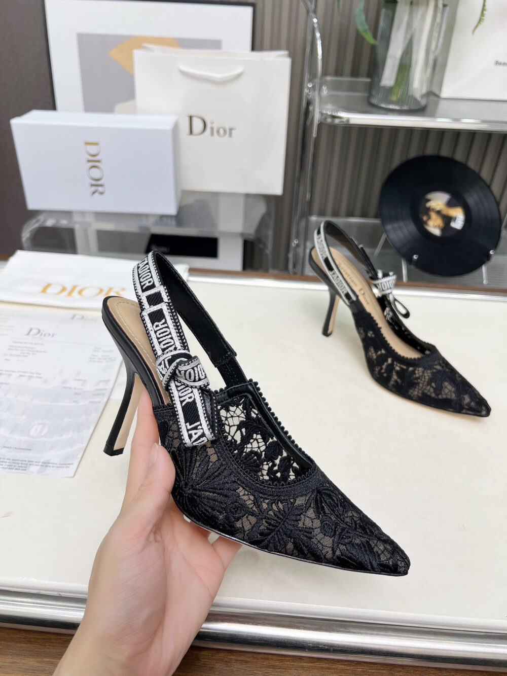 DIOR J'ADIOR SLINGBACK PUMP TRANSPARENT MESH EMBROIDERED IN BLACK KCV039CDTS900 E03 - Image 4