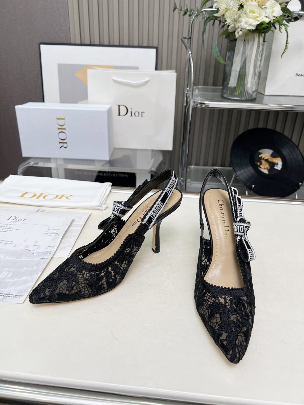 DIOR J'ADIOR SLINGBACK PUMP TRANSPARENT MESH EMBROIDERED IN BLACK KCV039CDTS900 E03 - Image 3