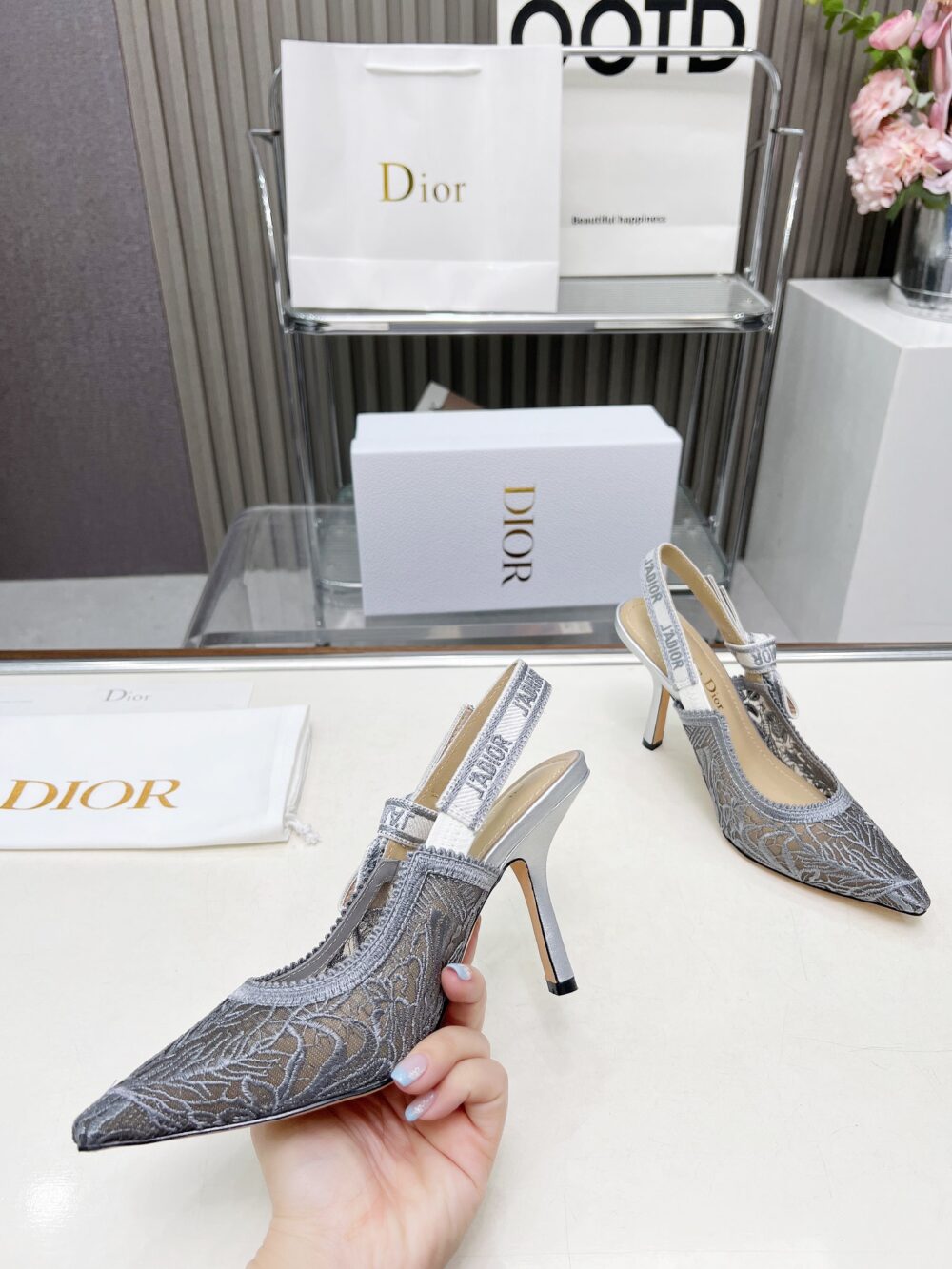 DIOR J'ADIOR SLINGBACK PUMP TRANSPARENT MESH EMBROIDERED IN SILVER TONE KCV039CXM S59K - Image 6