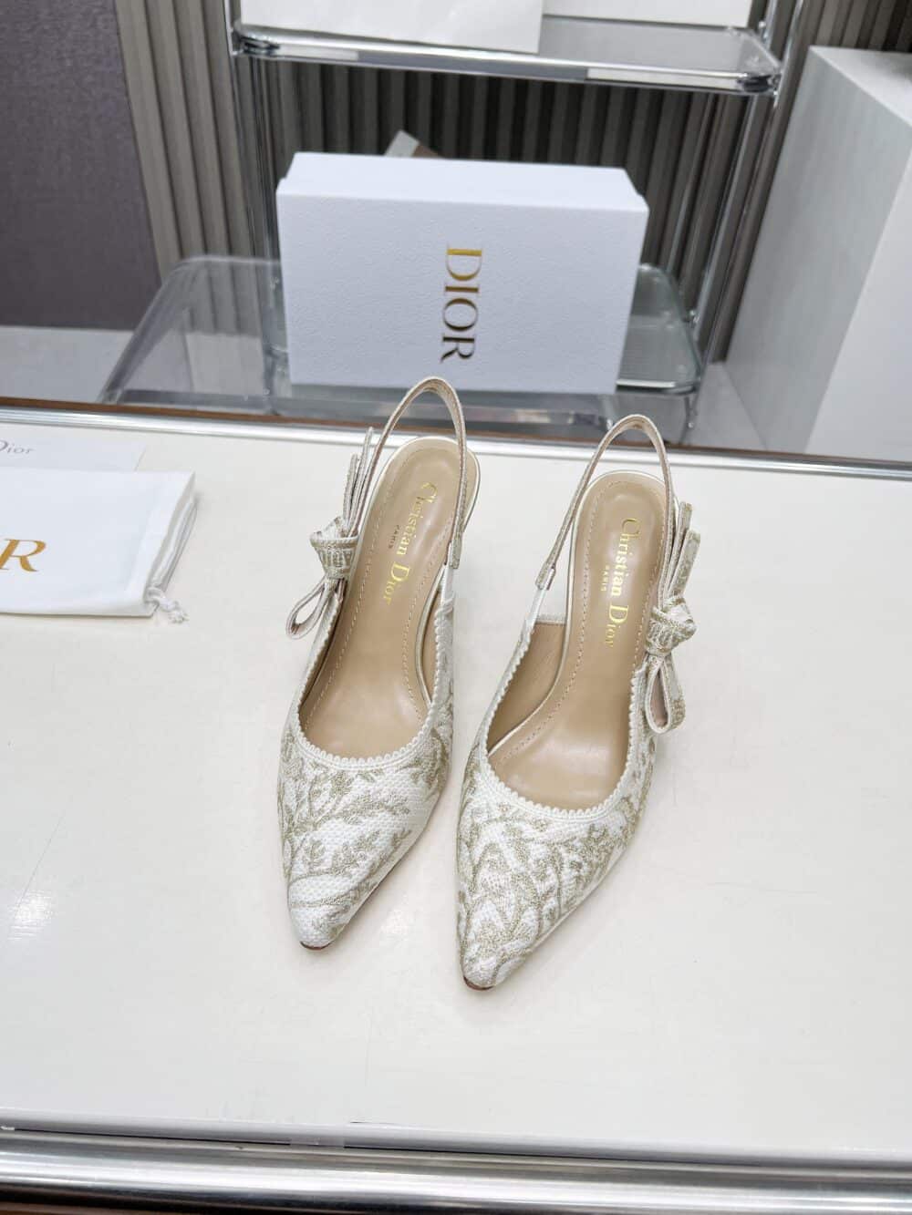 DIOR J'ADIOR SLINGBACK PUMP WHITE AND GOLD TONE KDP920LJE S09W - Image 8