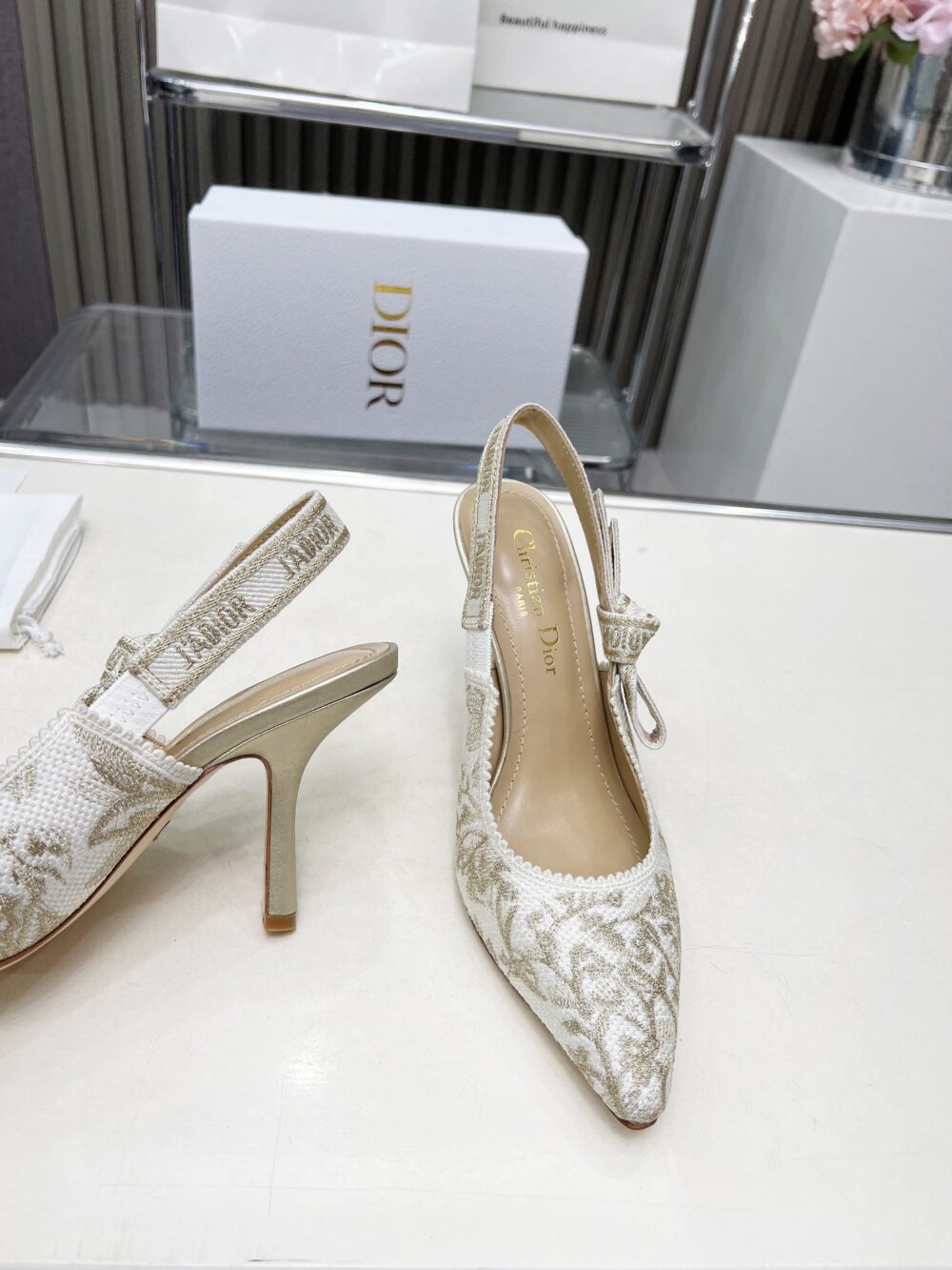 DIOR J'ADIOR SLINGBACK PUMP WHITE AND GOLD TONE KDP920LJE S09W - Image 7