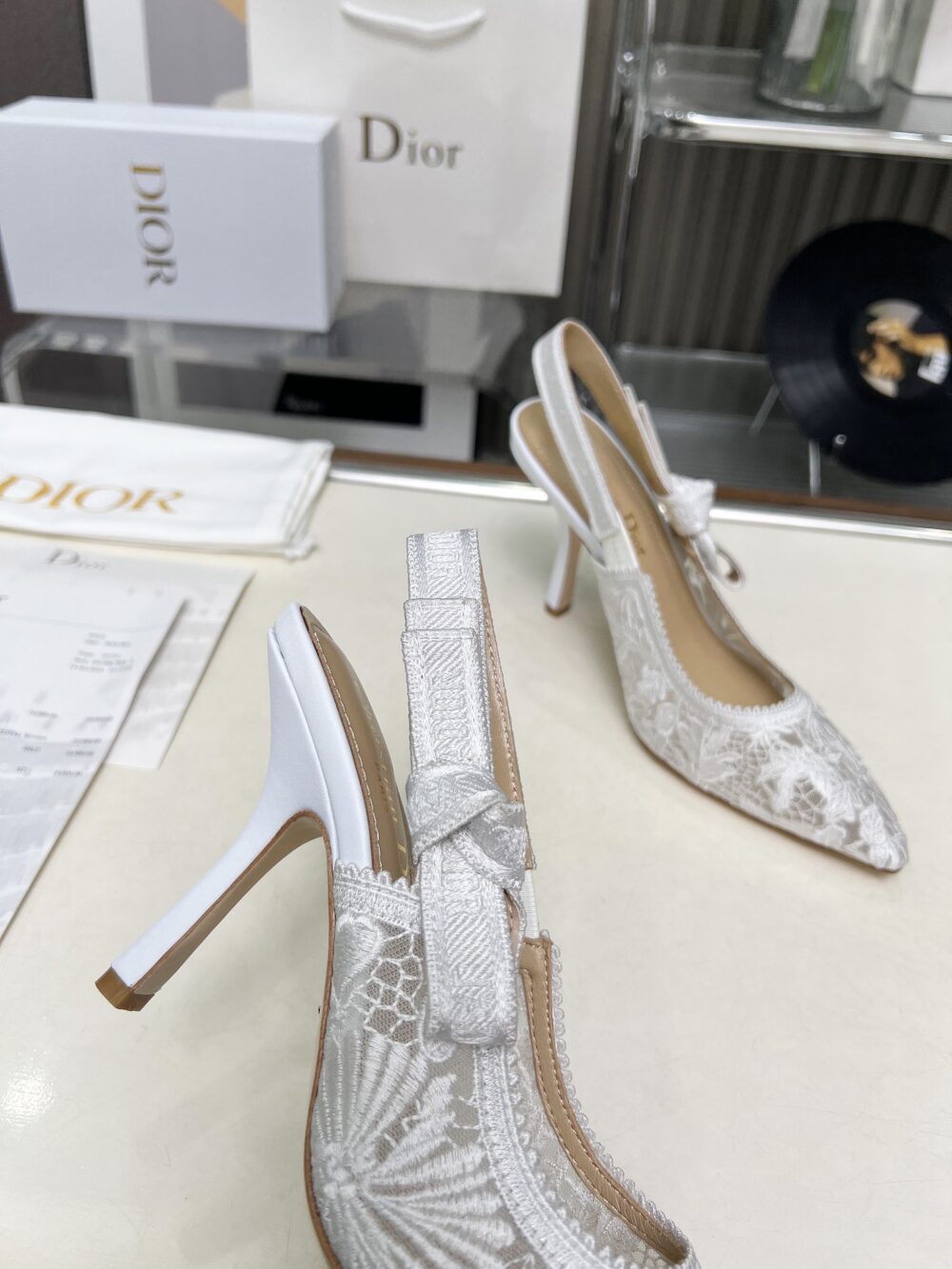 DIOR J'ADIOR SLINGBACK PUMP TRANSPARENT MESH EMBROIDERED IN WHITE - Image 7