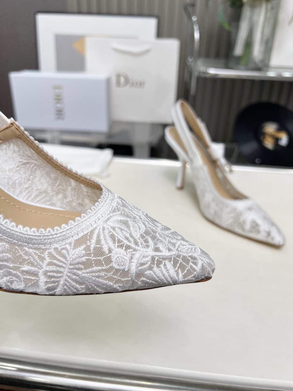 DIOR J'ADIOR SLINGBACK PUMP TRANSPARENT MESH EMBROIDERED IN WHITE - Image 5