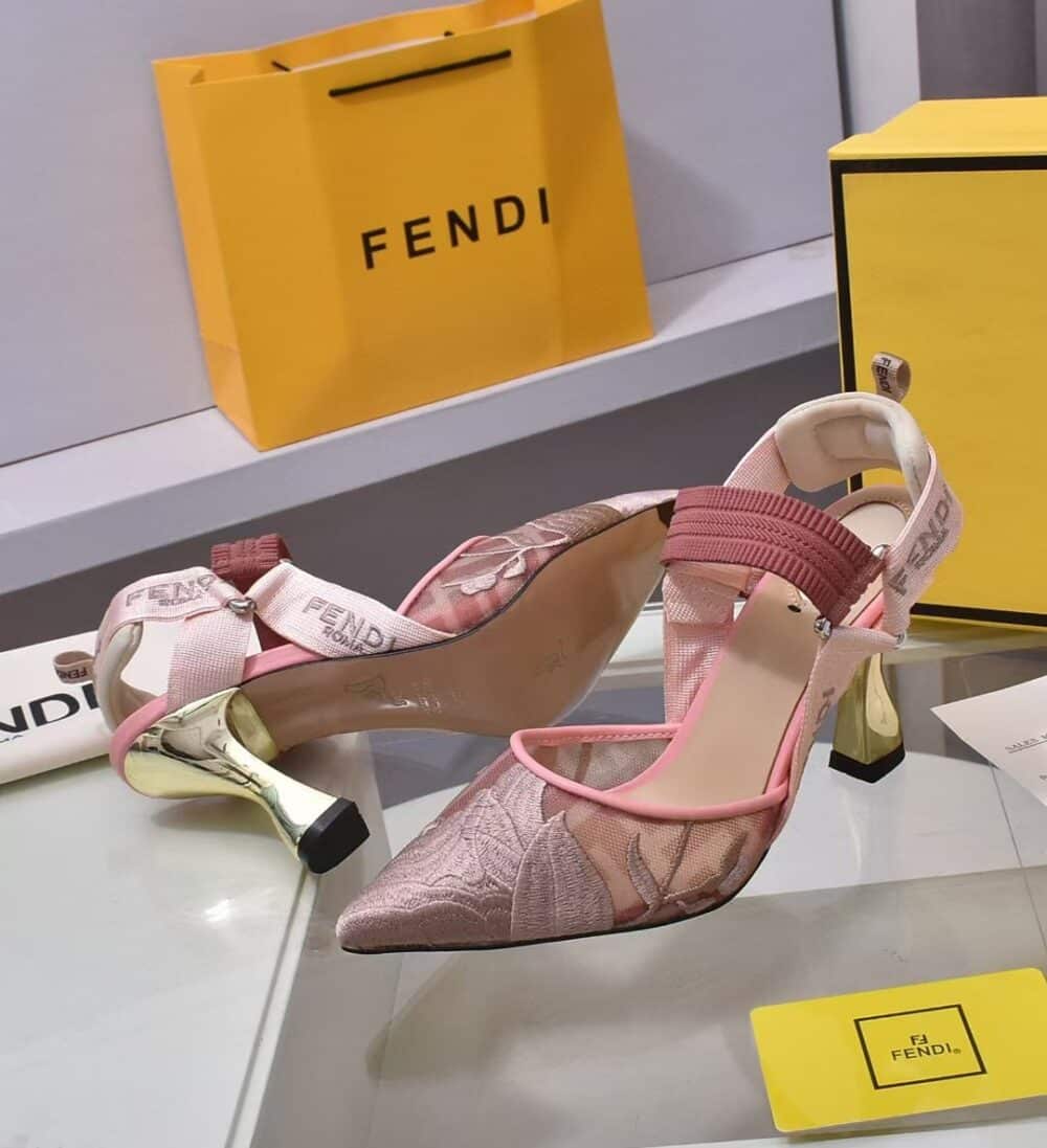 FENDI COLIBRI EMBROIDERED SLINGBACK PUMPS PINK - Image 5