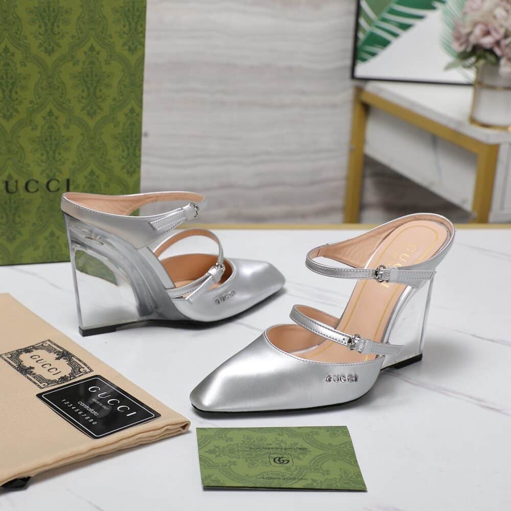 GUCCI WOMEN'S WEDGE MULE SILVER - Image 6