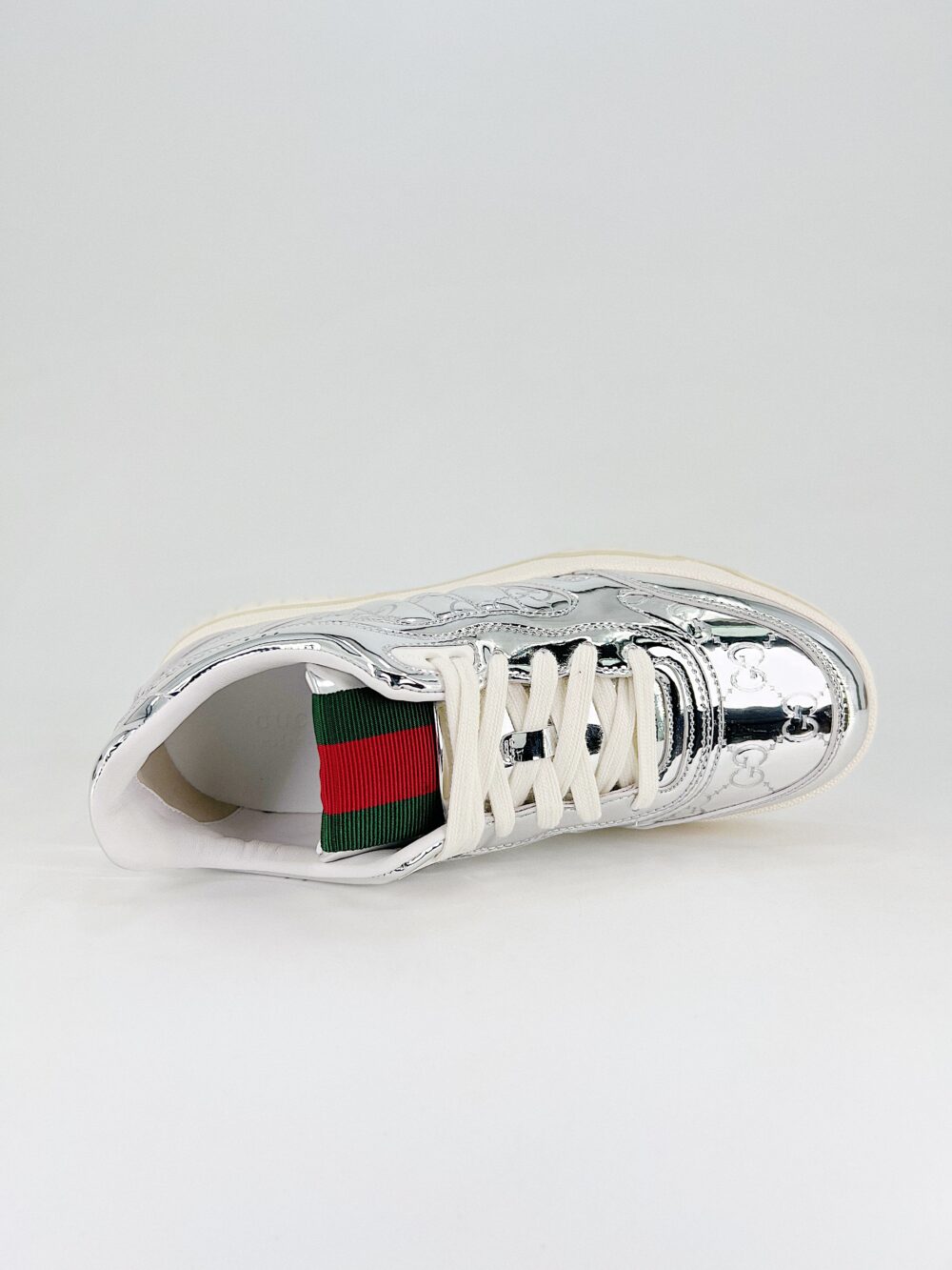 GUCCI WOMEN'S RE WEB SNEAKER SILVER 825961 FAD56 8144 - Image 3