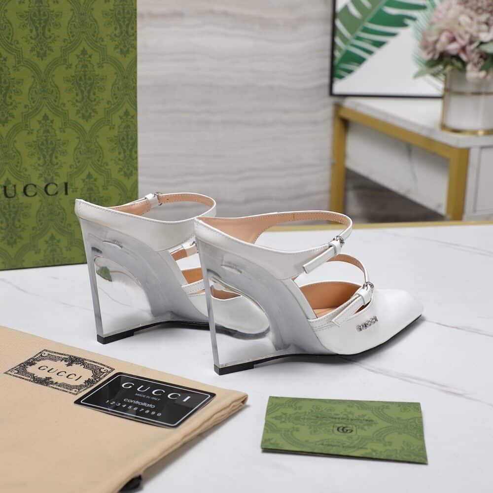 GUCCI WOMEN'S WEDGE MULE WHITE 827856 CLG00 9014 - Image 4