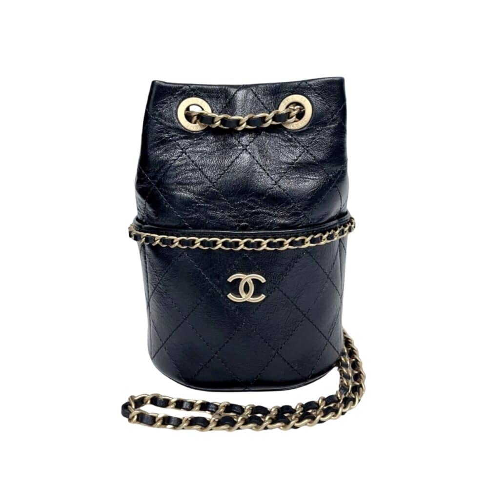 CHANEL VINTAGE MINI BUCKET BAG BLACK 15CM