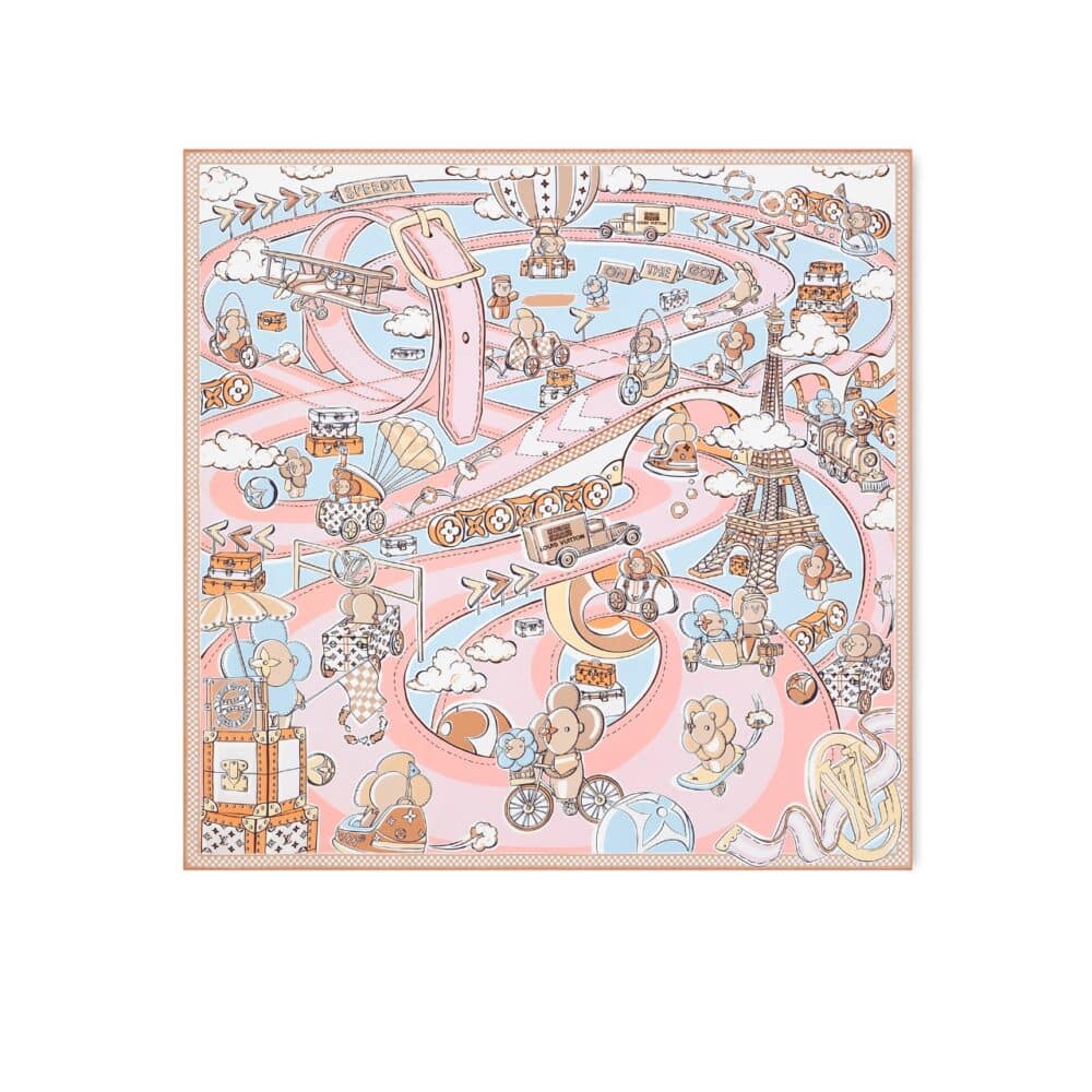 LOUIS VUITTON VIVIENNE 90 SPEEDY SQUARE SILK SCARF LIGHT PINK 90CM M79155