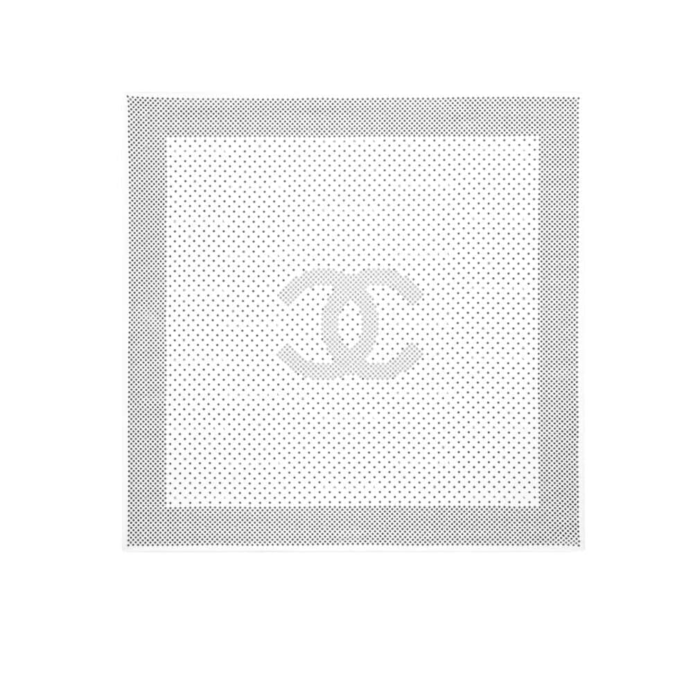 CHANEL POLKA DOT PATTERN SILK SCARF IN WHITE 90CM