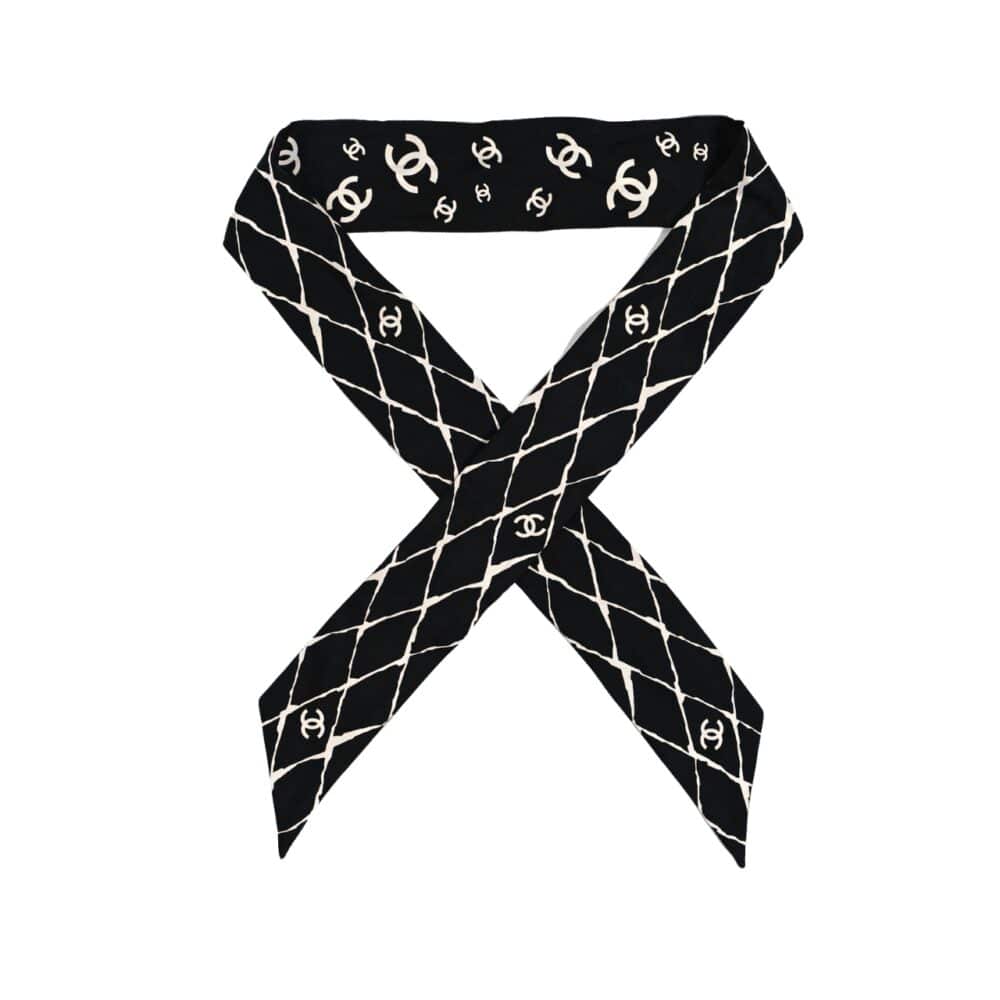 CHANEL SILK CC SLIM BANDEAU SCARF BLACK 120CM