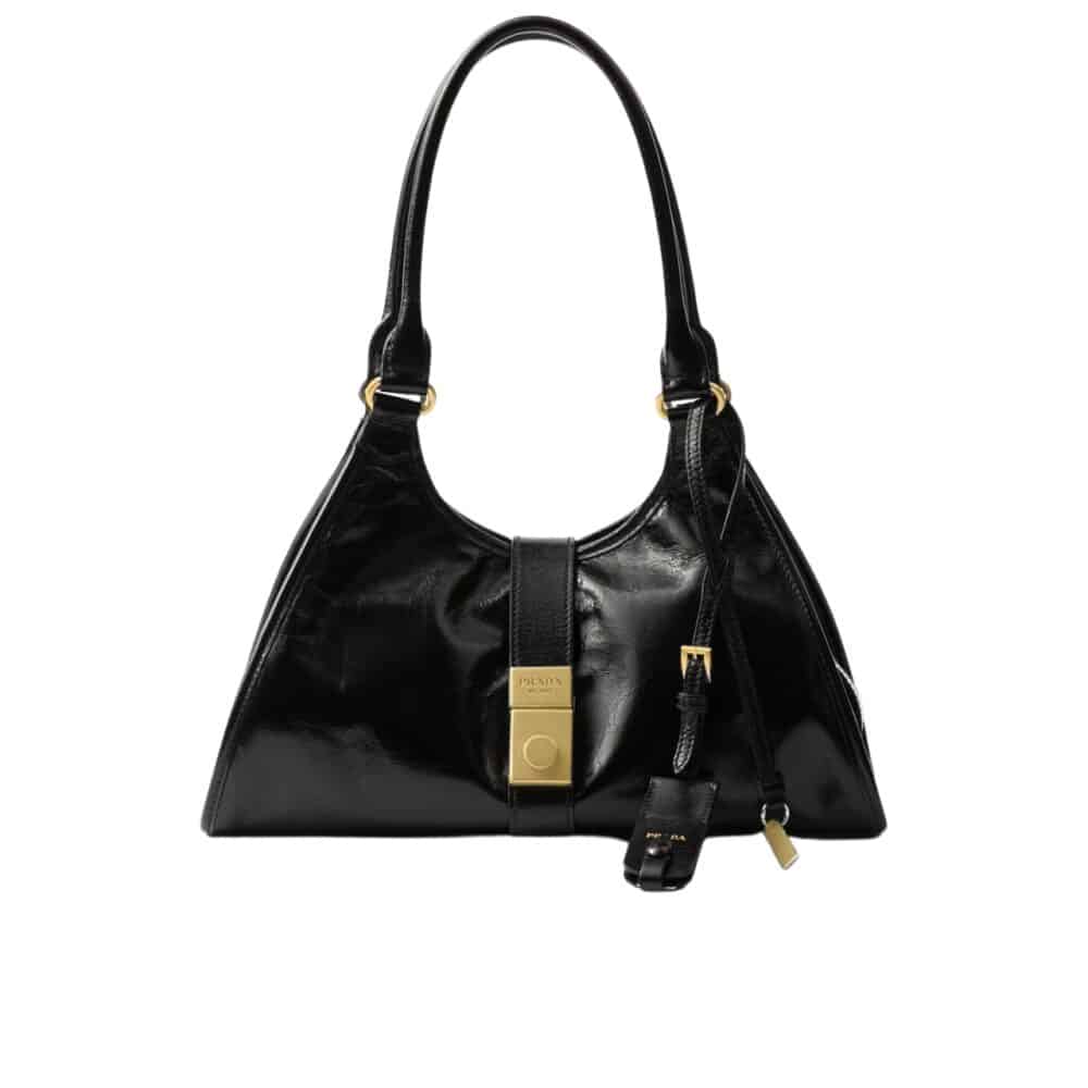 PRADA MEDIUM LEATHER TOTE BAG BLACK 32CM