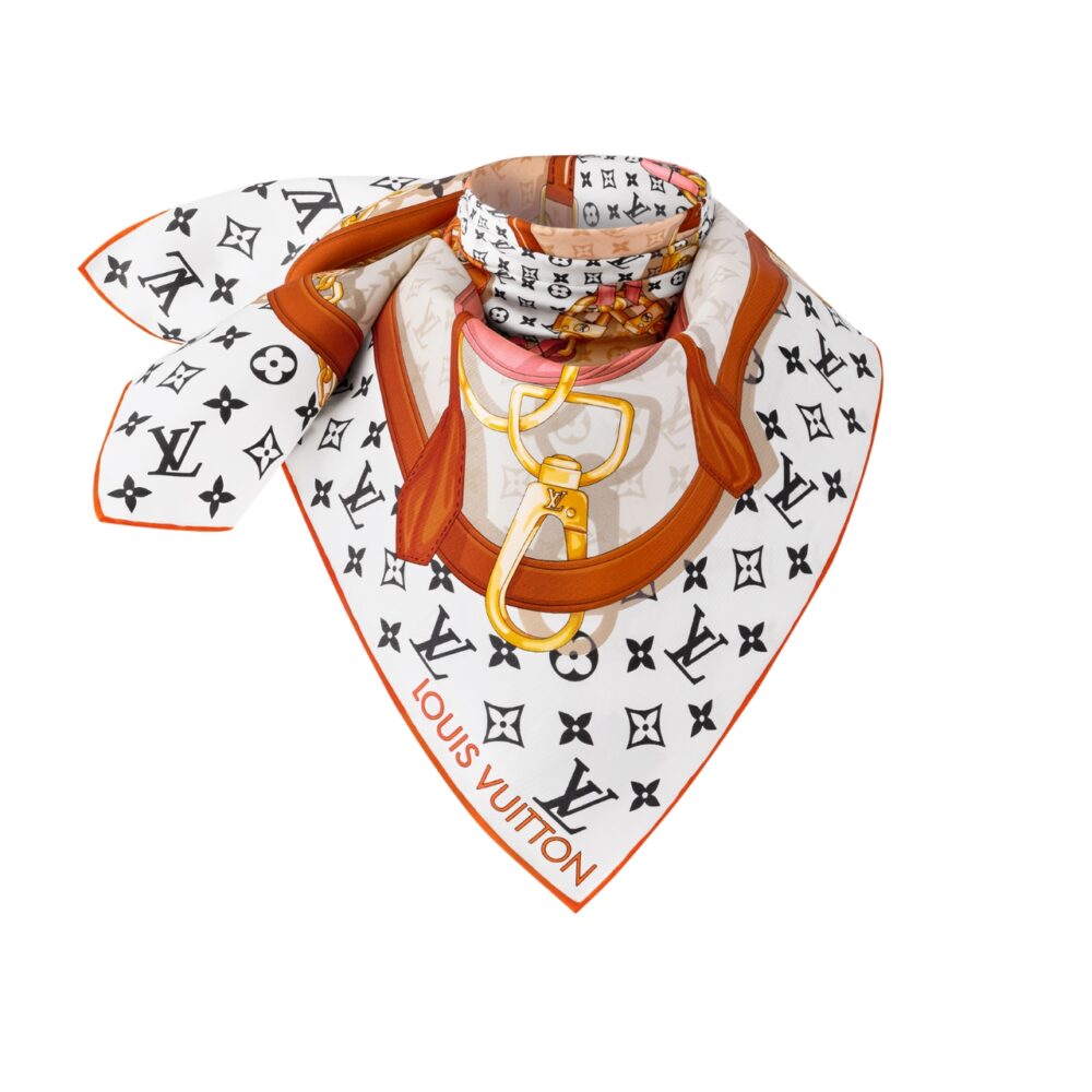 LOUIS VUITTON FLOWER AND STRAPS SQUARE IN WHITE 90CM M77177