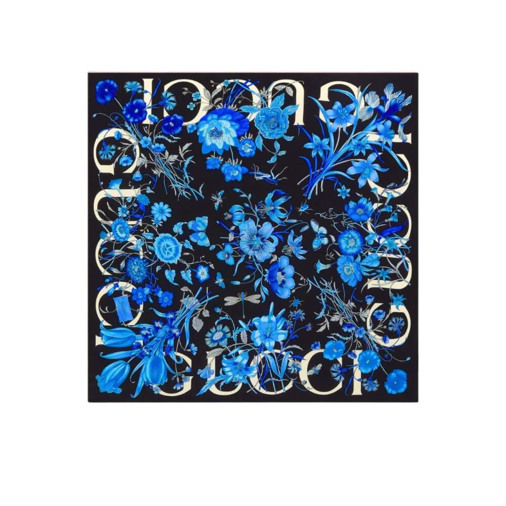 GUCCI WOMEN'S FLORAL PRINT SILK CARRÉ SQUARE IN BLUE 90CM