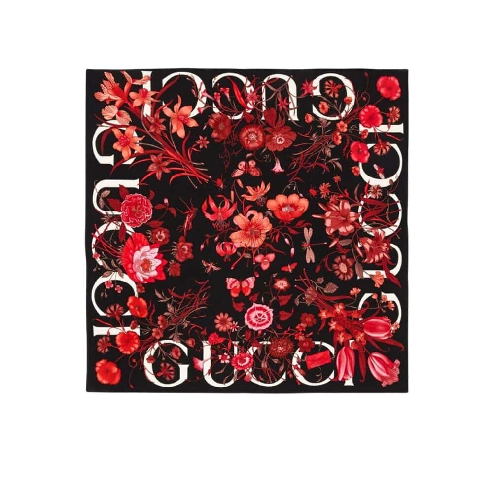 GUCCI WOMEN'S FLORAL PRINT SILK CARRÉ SQUARE IN RED 90CM