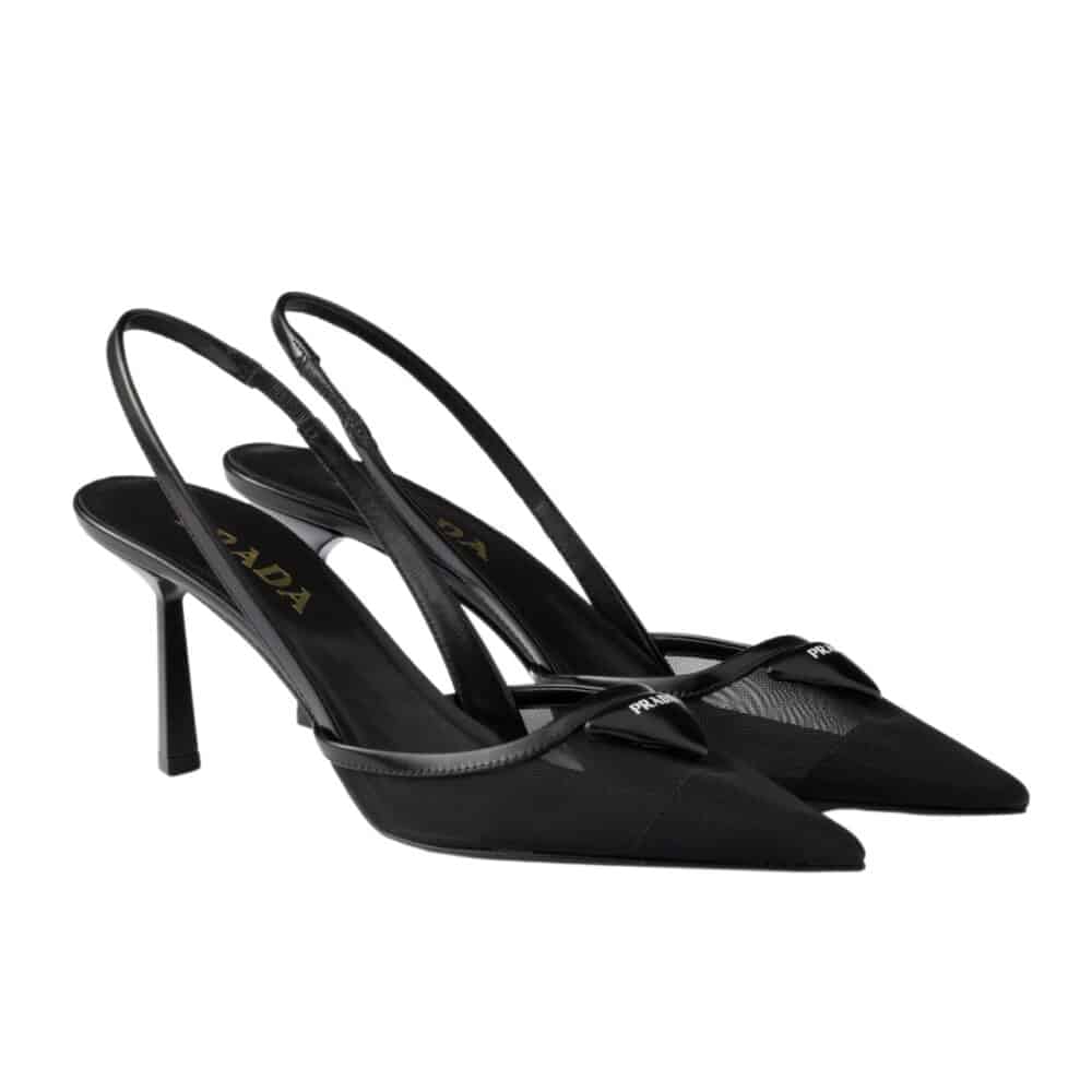 PRADA MESH FABRIC SLINGBACK PUMPS BLACK 1I891N 099 F0002 F 075