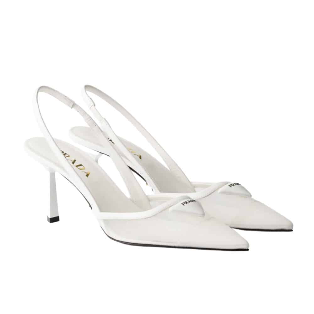 PRADA MESH FABRIC SLINGBACK PUMPS WHITE 1I891N 099 F0009 F 075