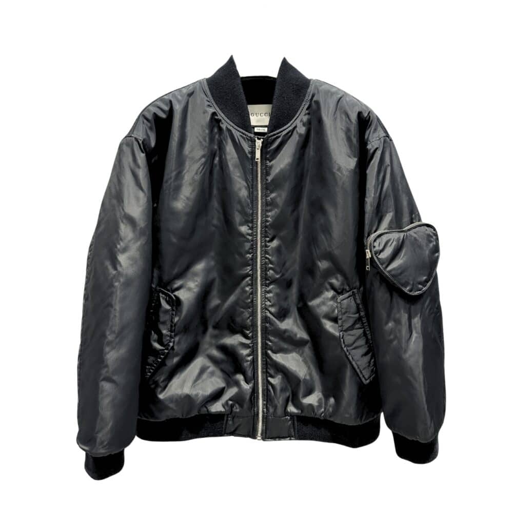 GUCCI NYLON BOMBER JACKET WITH HEART POCKET BLACK